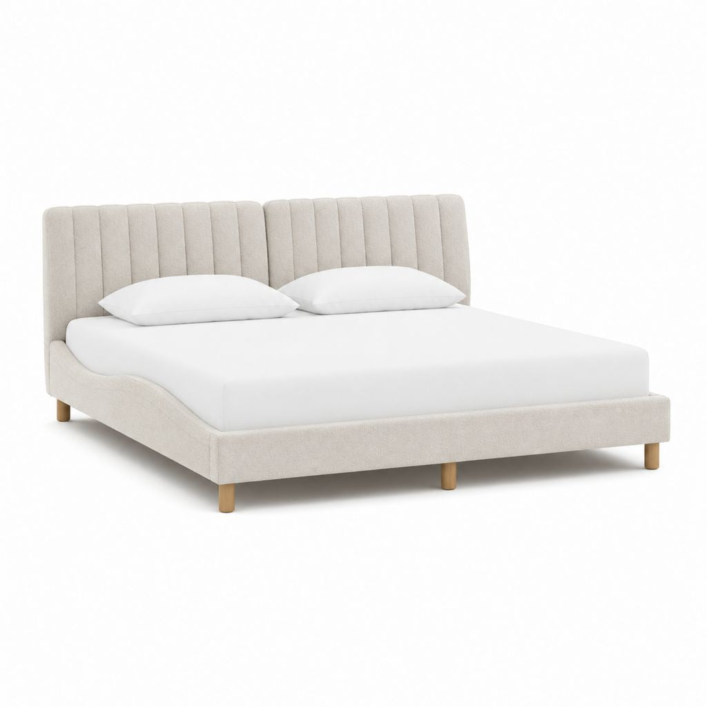 Polsterbettgestell Beige aus Polyester rechteckig mit Kopfteil 180 x 200 cm