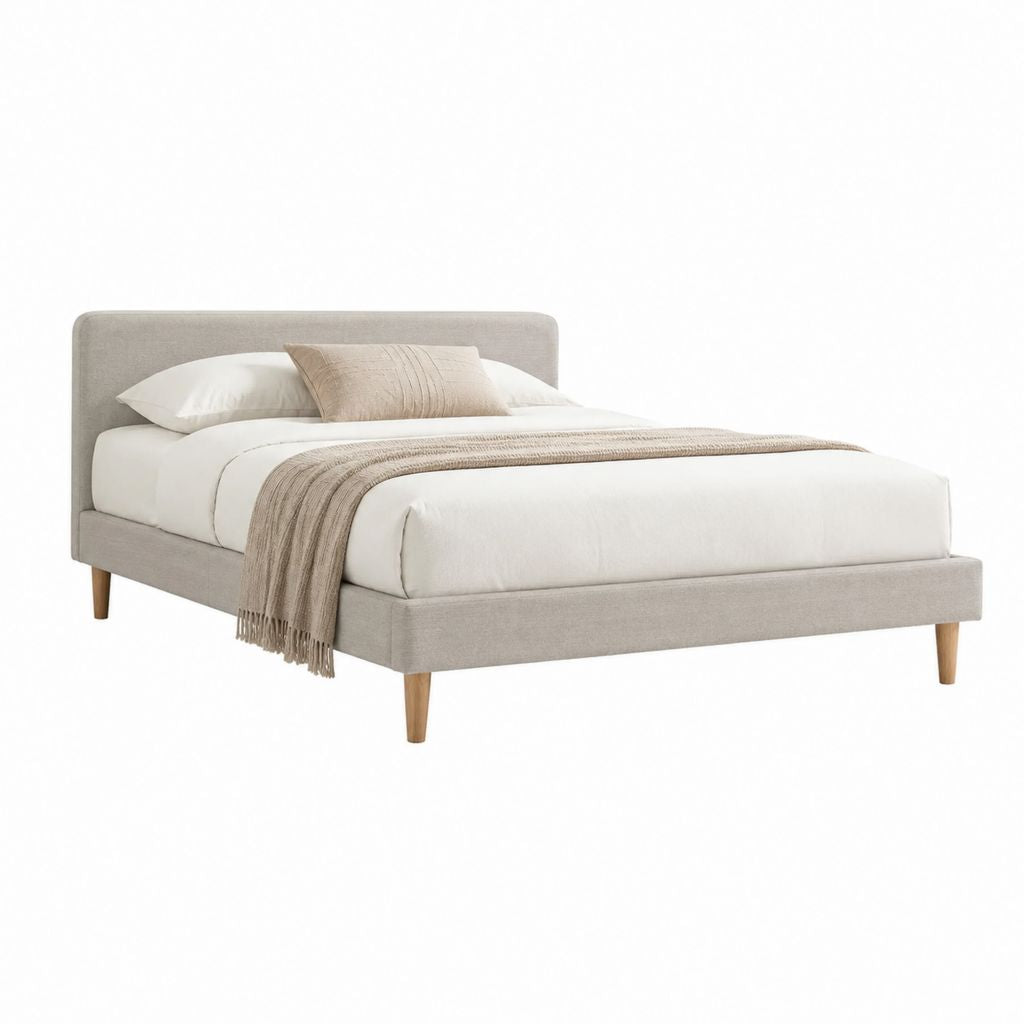 Polsterbett Doppelbett Beige mit Polyesterbezug und Massivholzfüßen 160 x 200 cm
