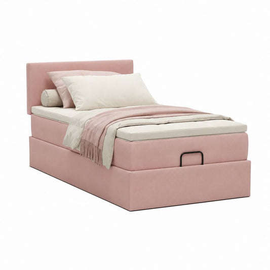 Polsterbett Einzelbett Rosa Polyester rechteckig mit Stauraum 90 x 200 cm