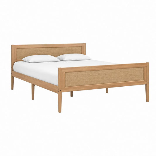Doppelbettgestell 160 x 200 cm Natur Massivholz Rattan rechteckig