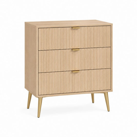 Hochkommode mit 3 Schubladen Naturholz MDF mit Eichenfurnier rechteckig 80 x 40 x 100 cm