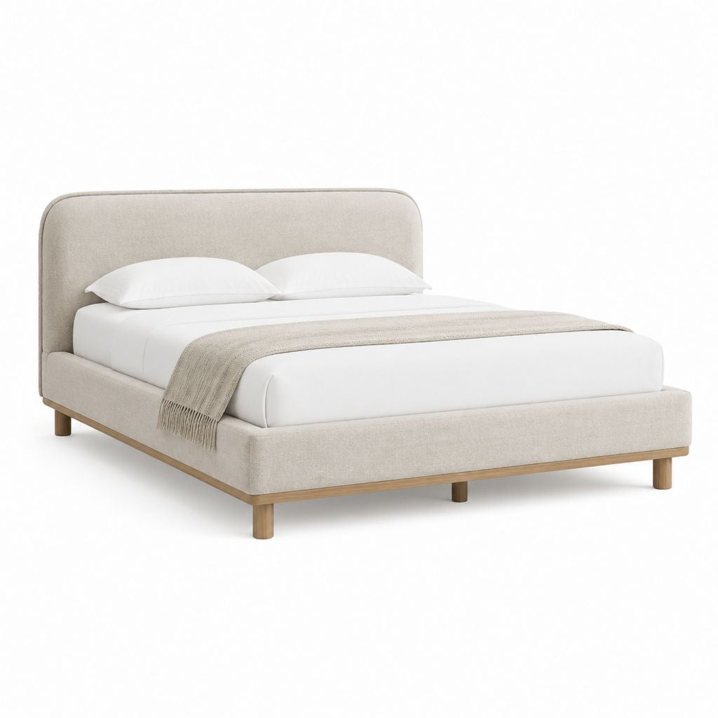 Polsterbett Doppelbett Beige mit Polyesterbezug und Massivholzfüßen 160 x 200 cm