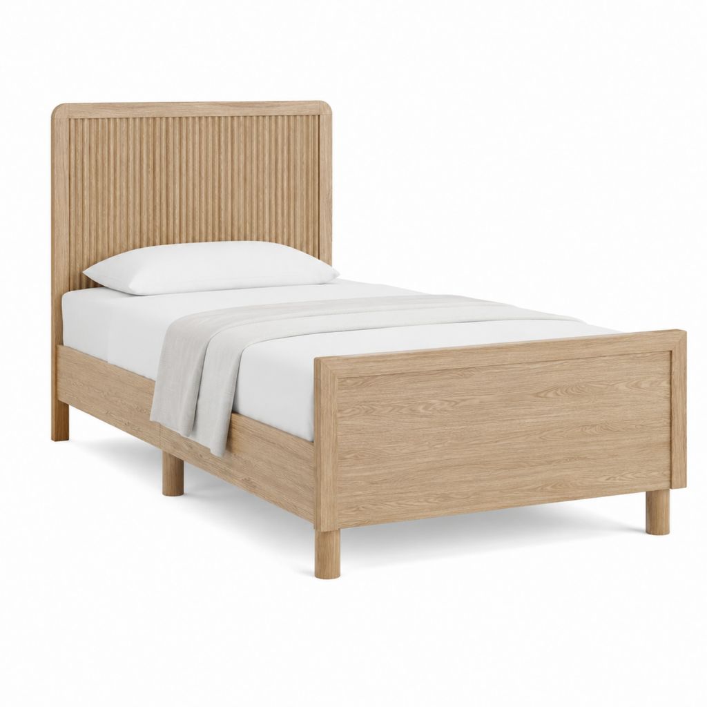 Einzelbett Bettgestell Natur Eichenfurnier Rechteckig 90 x 200 cm