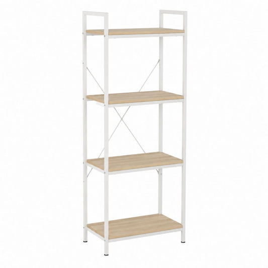 Bücherregal Standregal Weiß Natur mit Stahlrahmen und MDF-Böden 60 x 30 x 140 cm