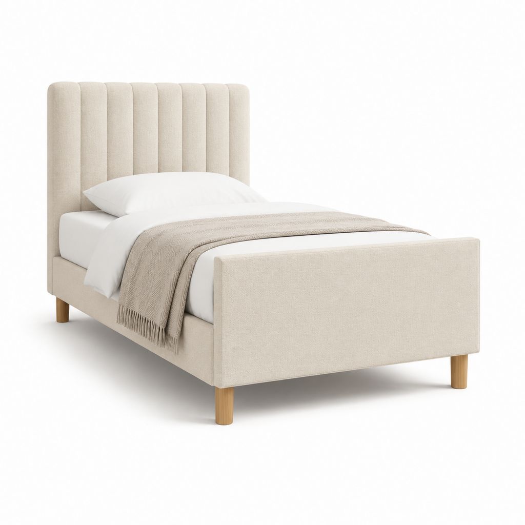 Polsterbett Einzelbett Beige mit Polyesterbezug und vertikal gestepptem Kopfteil 90 x 200 cm