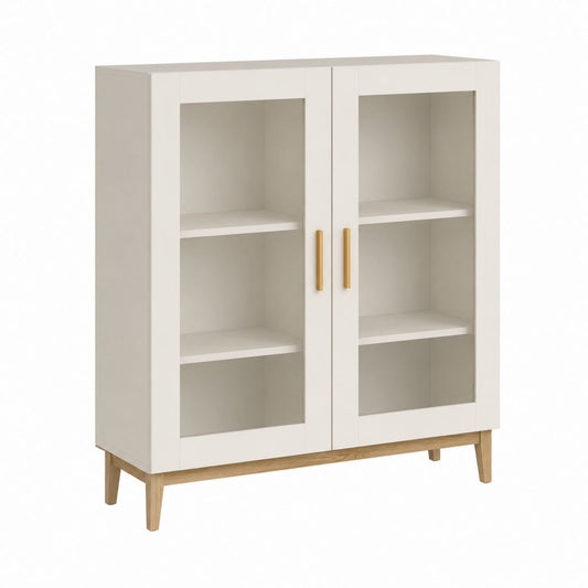 Vitrine Bücherschrank Weiß MDF Glas 100 x 40 x 160 cm