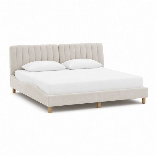 Polsterbettgestell Beige aus Polyester rechteckig mit Kopfteil 180 x 200 cm