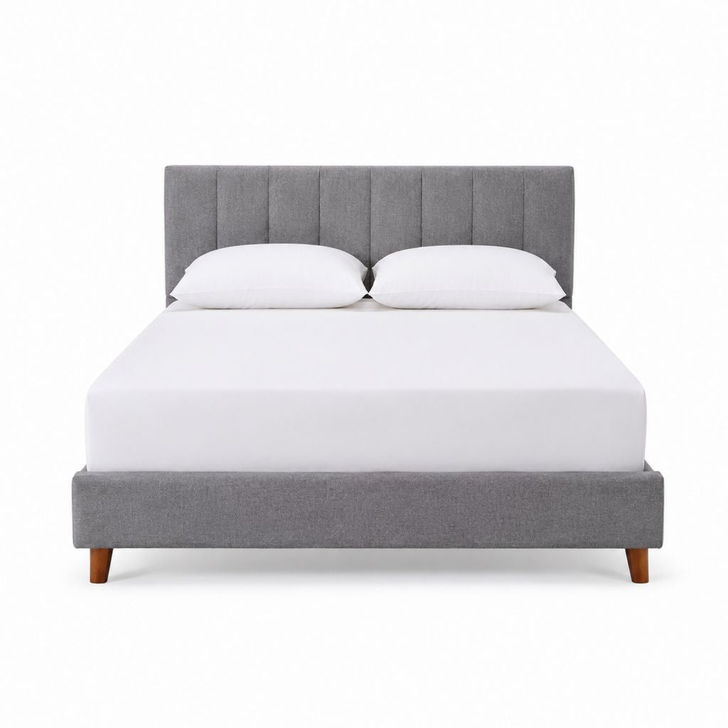 Polsterbett Doppelbett Grau mit Polyesterbezug und Holzfüßen 160 x 200 cm