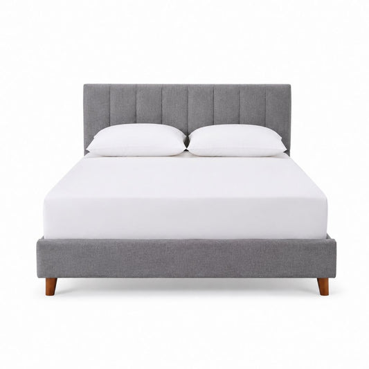 Polsterbett Doppelbett Grau mit Polyesterbezug und Holzfüßen 160 x 200 cm