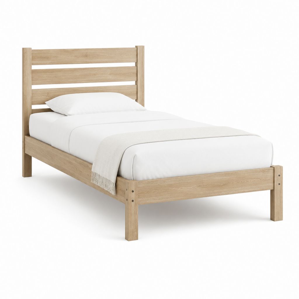 Einzelbett Bettgestell Natur Eiche Massivholz rechteckig 90 x 200 cm