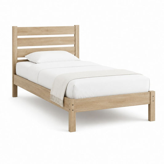 Einzelbett Bettgestell Natur Eiche Massivholz rechteckig 90 x 200 cm