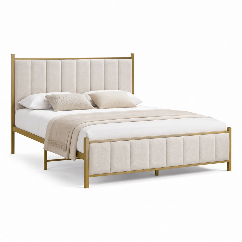 Polsterbett Doppelbett Beige Gold Stahl Polyester Rechteckig 160 x 200 cm