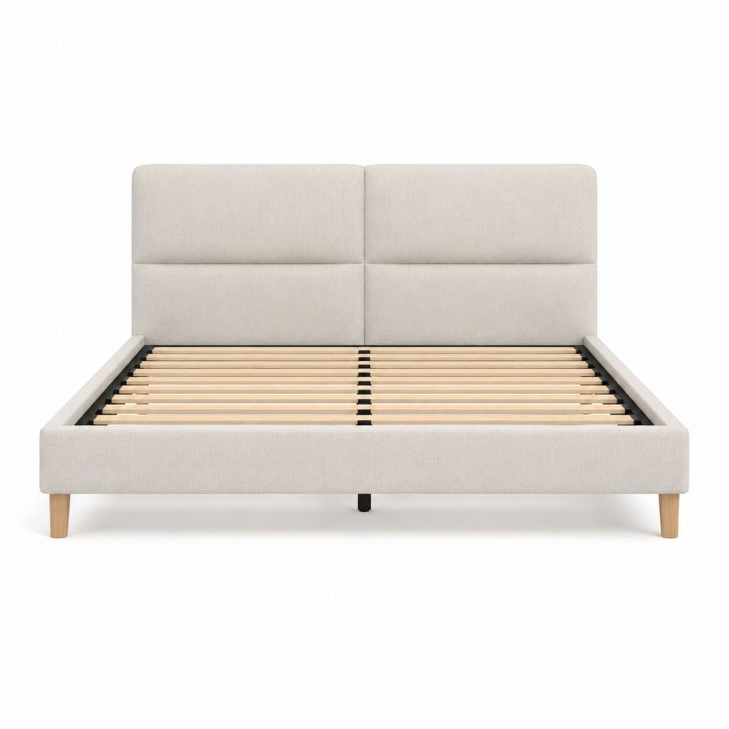 Polsterbett Doppelbett Beige Polyester mit Lattenrost und Kopfteil 160 x 200 cm