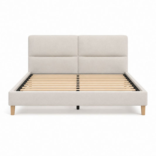 Polsterbett Doppelbett Beige Polyester mit Lattenrost und Kopfteil 160 x 200 cm