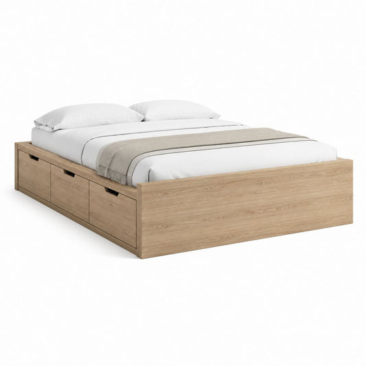 Stauraumbett Doppelbett Eichenoptik Spanplatte rechteckig 160 x 200 cm