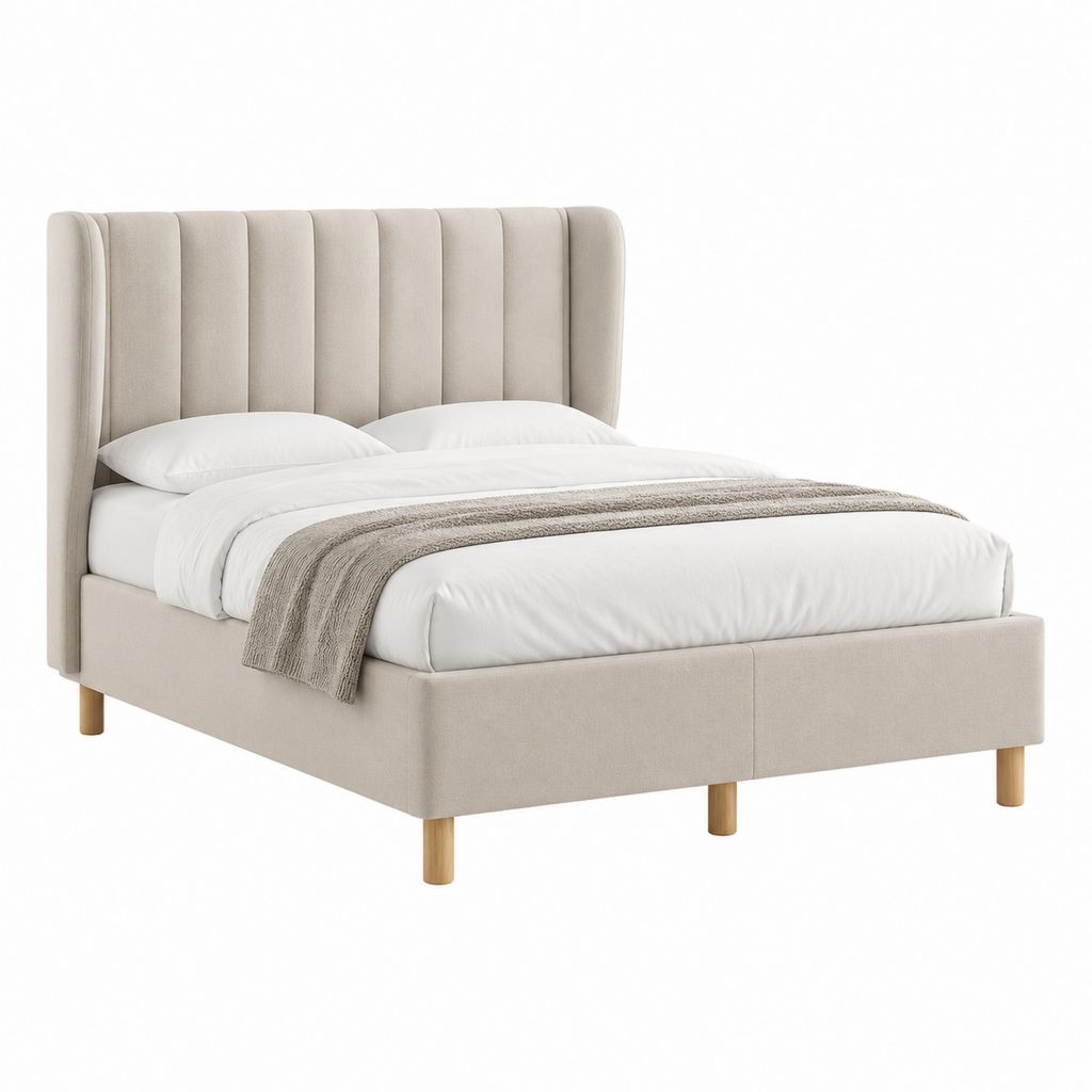 Polsterbett Beige mit vertikal gepolstertem Kopfteil Polyesterbezug 160 x 200 cm