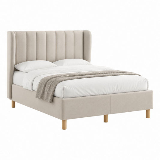 Polsterbett Beige mit vertikal gepolstertem Kopfteil Polyesterbezug 160 x 200 cm