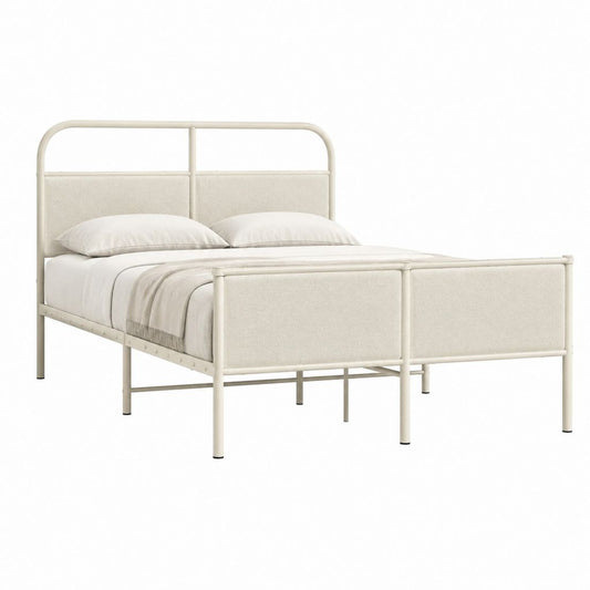 Doppelbett Bettgestell Creme Stahl Polyester Rechteckig 160 x 200 cm