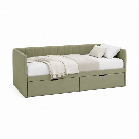 Tagesbett mit 2 Schubladen Olivgrün Polyester rechteckig 90 x 200 cm
